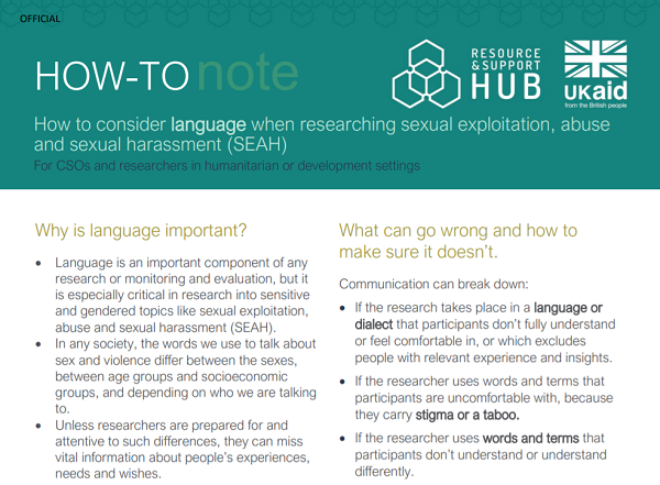 How to consider language when researching Sexual Exploitation, Abuse and Sexual Harassment (SEAH)