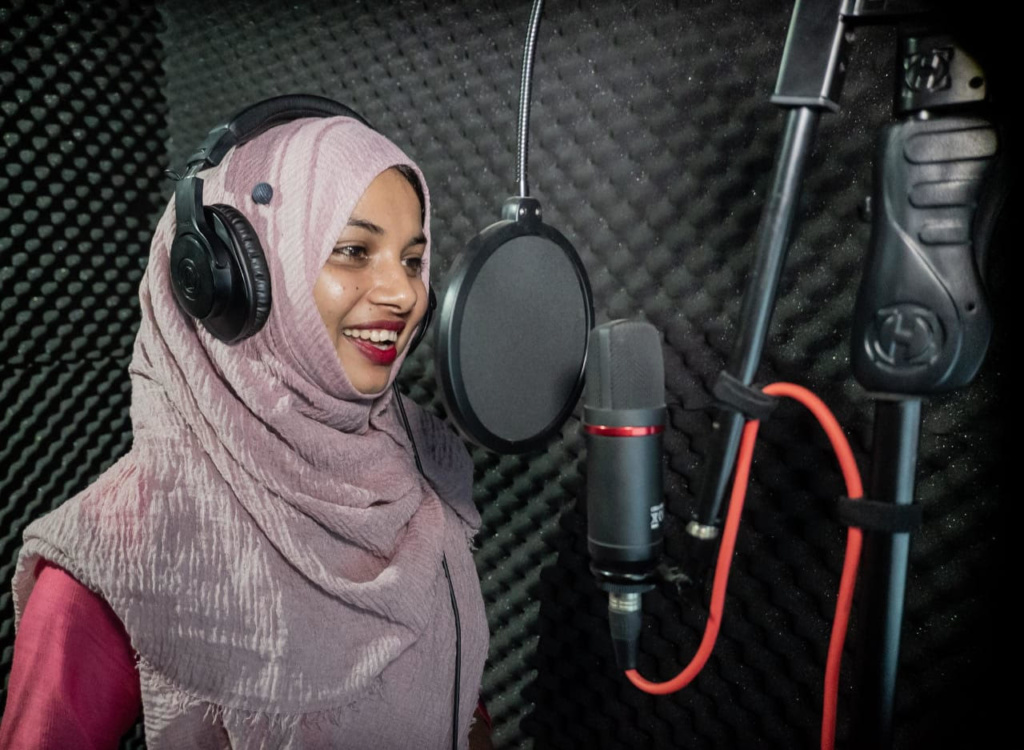Rohingya woman recording VoiceOver